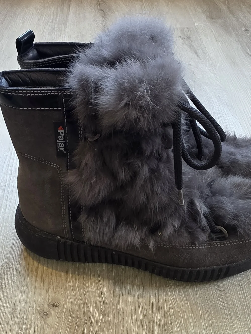 Pajar Anet Nero Fur Fluffy Lace-up Boots Gray Size 9